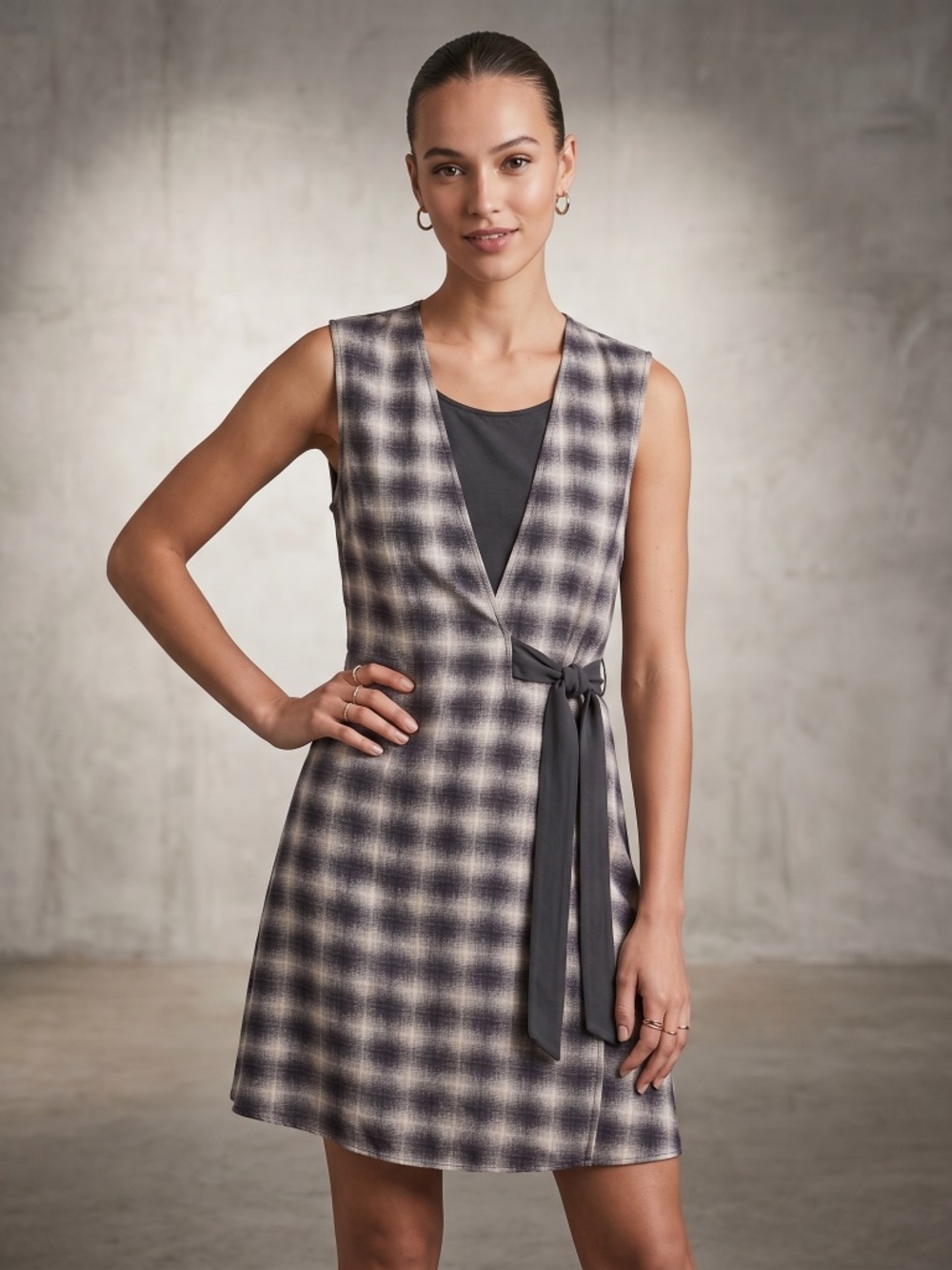 All Saints Black and White Check 100% silk Midi Dress size 6